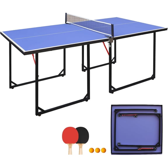 HooKung 6ft Foldable Table Tennis Table Set, Mid-Size Ping Pong Table Portable Table Tennis Game Set with Accessories