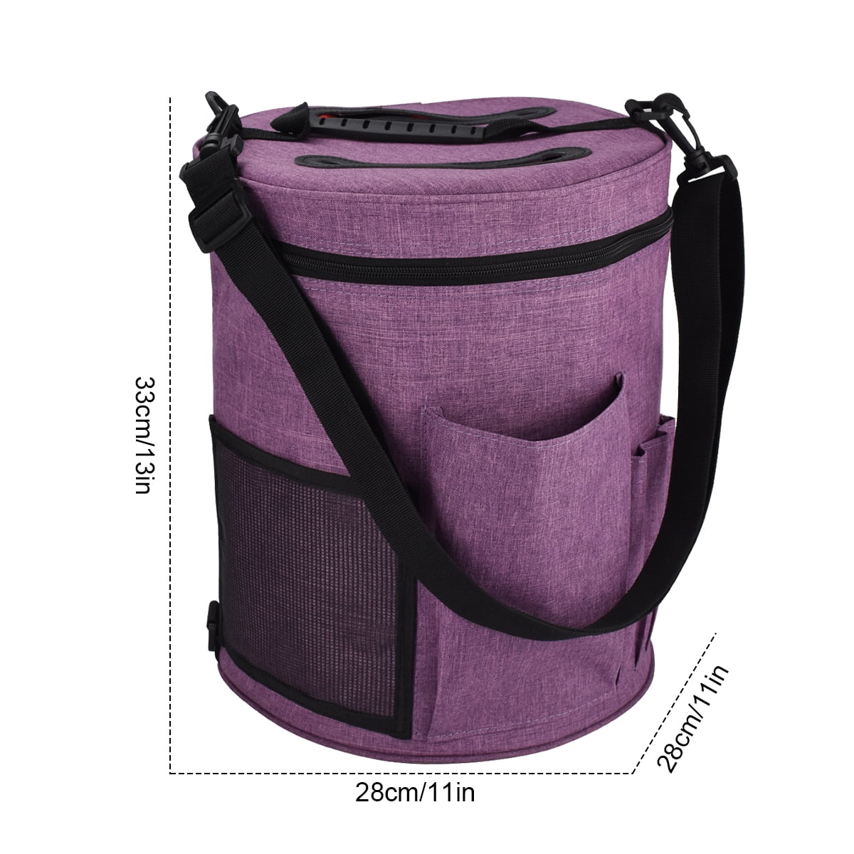 Ghopy Crochet Bag Knitting Bag Yarn Storage with Multi-Pockets Barrel-Shaped Handle Strap Knitting Storage Bag Portable Yarn Knitting Organizer Bag for Hooks Needles Yarn Skeins