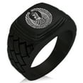 thumbnail image 1 of Stainless Steel Hatano Samurai Crest Geometric Pattern Step-Down Biker Style Polished Ring, 1 of 1