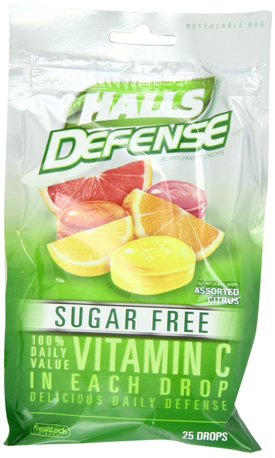 5 Pack Halls Defense Vitamin C Drops Sugar Free Assorted Citrus 25 Each