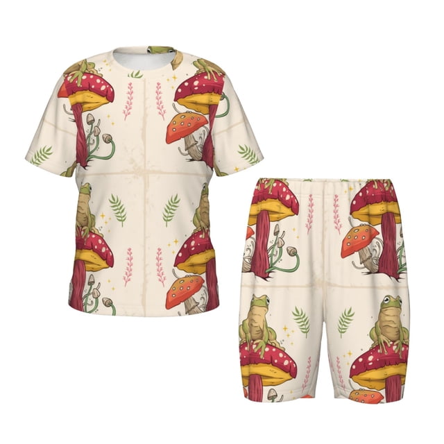 Balery Frog Sitting On Mushroom Conjunto de Pijama Infantil de Manga Corta con Estampado – Ropa de Dormir de Algodón Suave-4X-Large