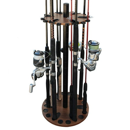 Rush Creek Creations 38-4056 Walnut 24 Fishing Rod Rack with Extension Post