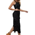 thumbnail image 2 of Coduop Women Denim Cargo Skirts Casual High Waist Drawstring Long Jean Skirts,with Flap Pockets, 2 of 6