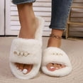 thumbnail image 2 of Fuzzy Slippers for Women Warm Fluffy Non- Sole Home & Travel Furry Slippers Women's Outer Wear Hops Fashion Pearl Home A Word Slippers, 2 of 9