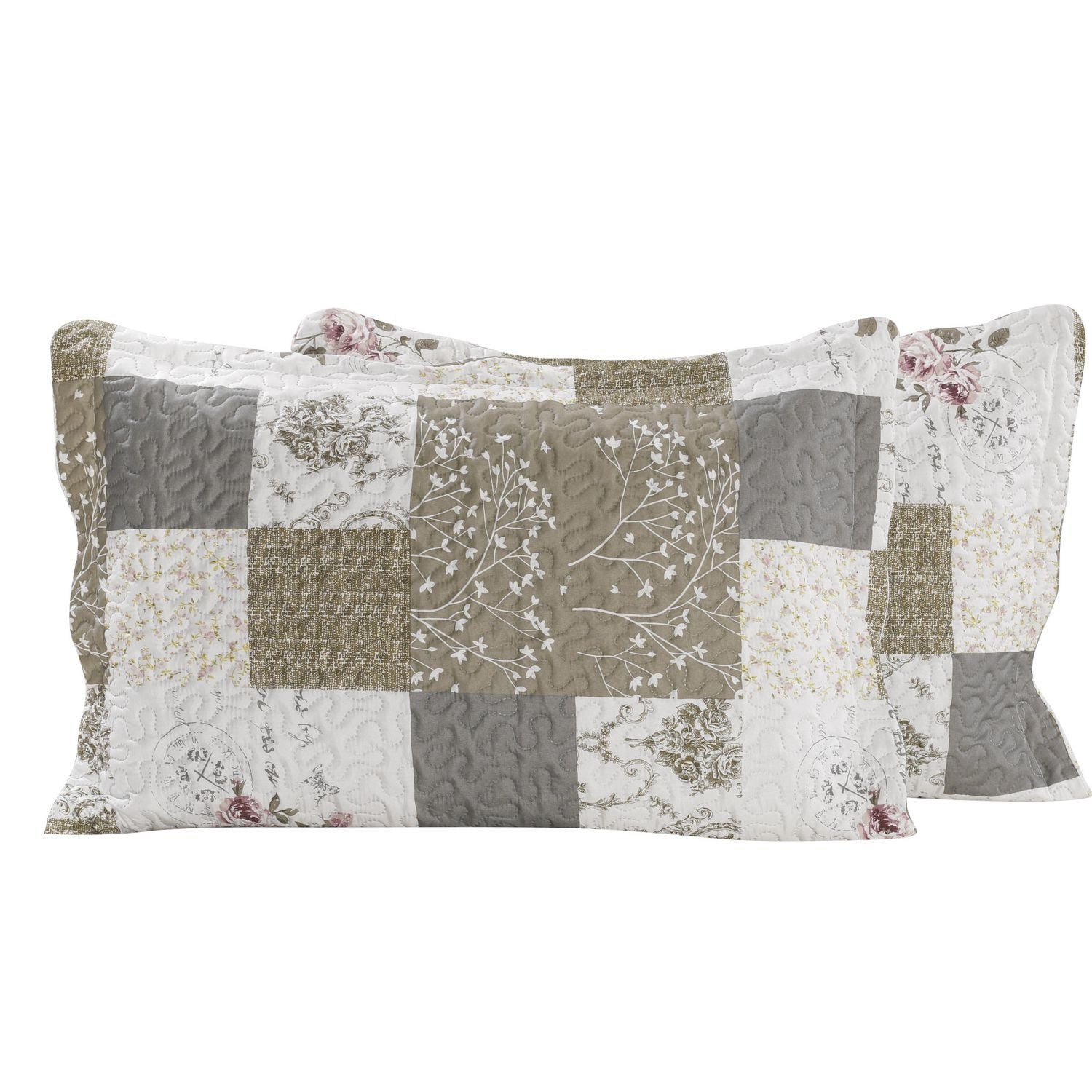 Marina Decoration Rich Printed Embossed Pinsonic Coverlet Bedspread Ultra Soft Bedding Summer Quilt Set with Shams, Rose Floral and Branch Plaid Pattern