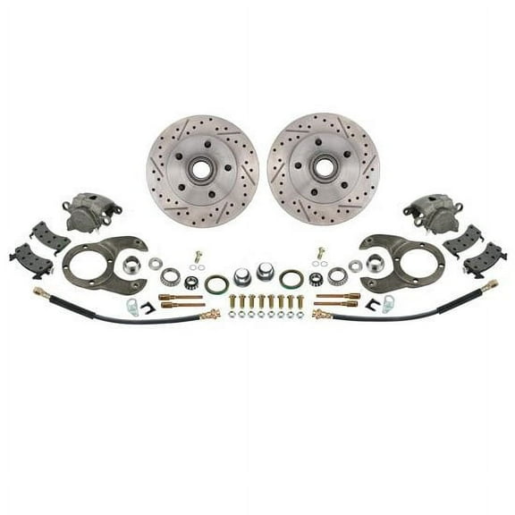 Drilled/Slotted Front Deluxe Brake Kit, 1978-88 GM Caliper, Fits Early Ford Spindle
