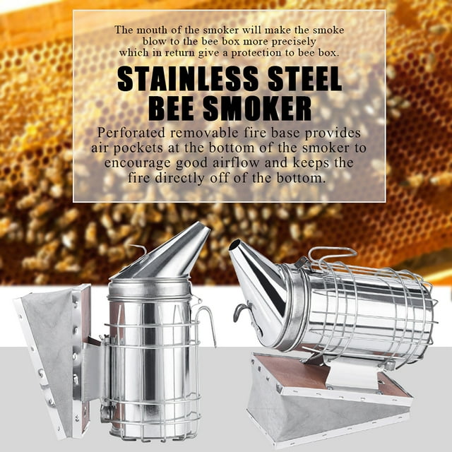 Iron Beekeeping Equipment, with Heat Shield Protection Board, Stainless Steel Smoker for Bee Hive Maintenance, Safely Calm Bees and Protection From Stings