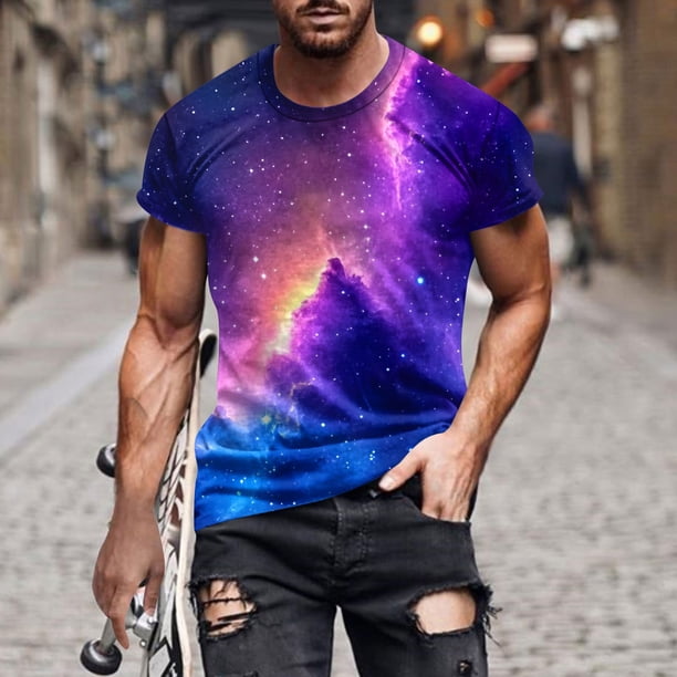Tops para hombre, blusas y camisas de manga corta con cuello redondo para hombre. Camiseta casual de manga corta con cuello redondo y estampado de cielo para hombre. Blusa para hombre.