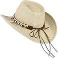 thumbnail image 5 of Women's Linen Sun Hat Wide Brim Panama Fedora Cap for Adults Summer Beach Vacation Cowgirl Hat with Seashell Rope Decor UV Protection Headwear Everyday Casual Apparel Accessory, 5 of 5