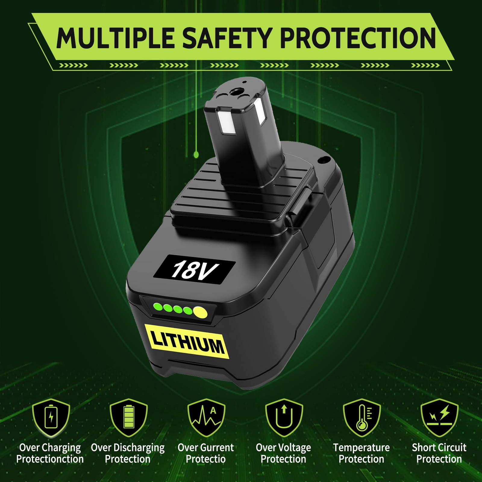 1 Pack 8.0Ah Replacement for Ryobi 18V Battery Compatible with Ryobi Battery 18V Fits for Ryobi Battery P102 P103 P104 P105 P107 P108 P109 P190 P122 with LED