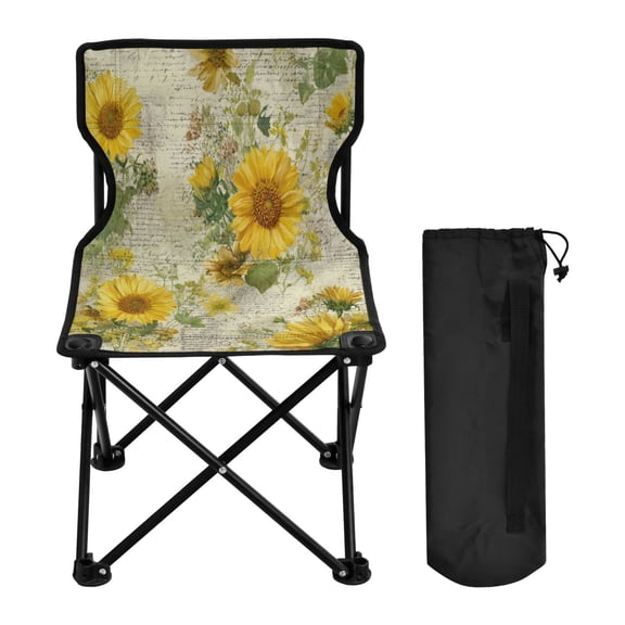 Folding Chair Camping Chair For Camping Picnicking Outdoor Beach and Travel Vintage Faded Sunflowers