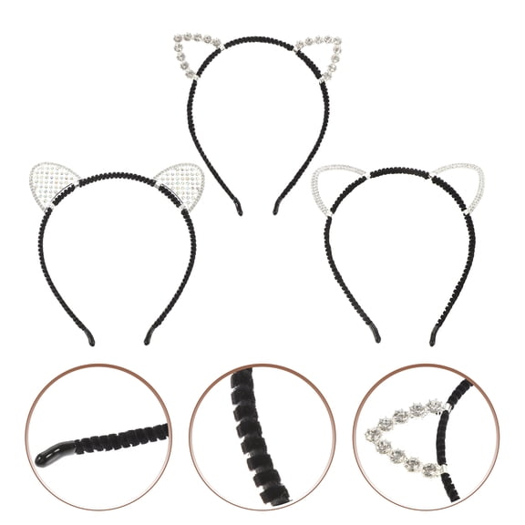 Tineasur 3Pcs Party Headbands for Adults Cat Ear Design with Shining Rhinestone Decoration