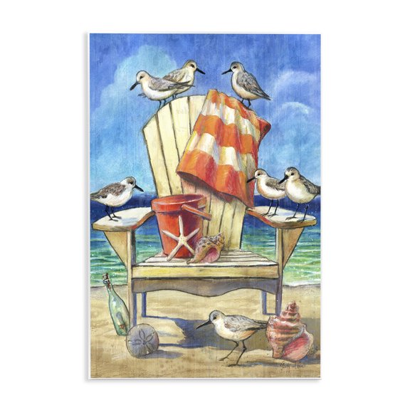 Stupell Industries Summer Beach Chair Seagulls Nautical & Beach Painting Unframed Art Print Wall Art, 13 x 19