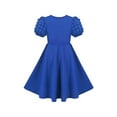 thumbnail image 3 of Girls Dress Deep Blue Solid Color Ruffle Puff Sleeve 3D Pocket Party 8 Years, 3 of 8