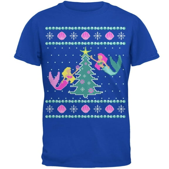 Mermaid Tree Ugly Christmas Sweater Mens Soft T Shirt Royal 2XL