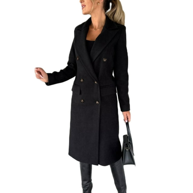 MAWCLOS Manteaux Classiques Unis pour Femmes, Col à Revers, Noir P
