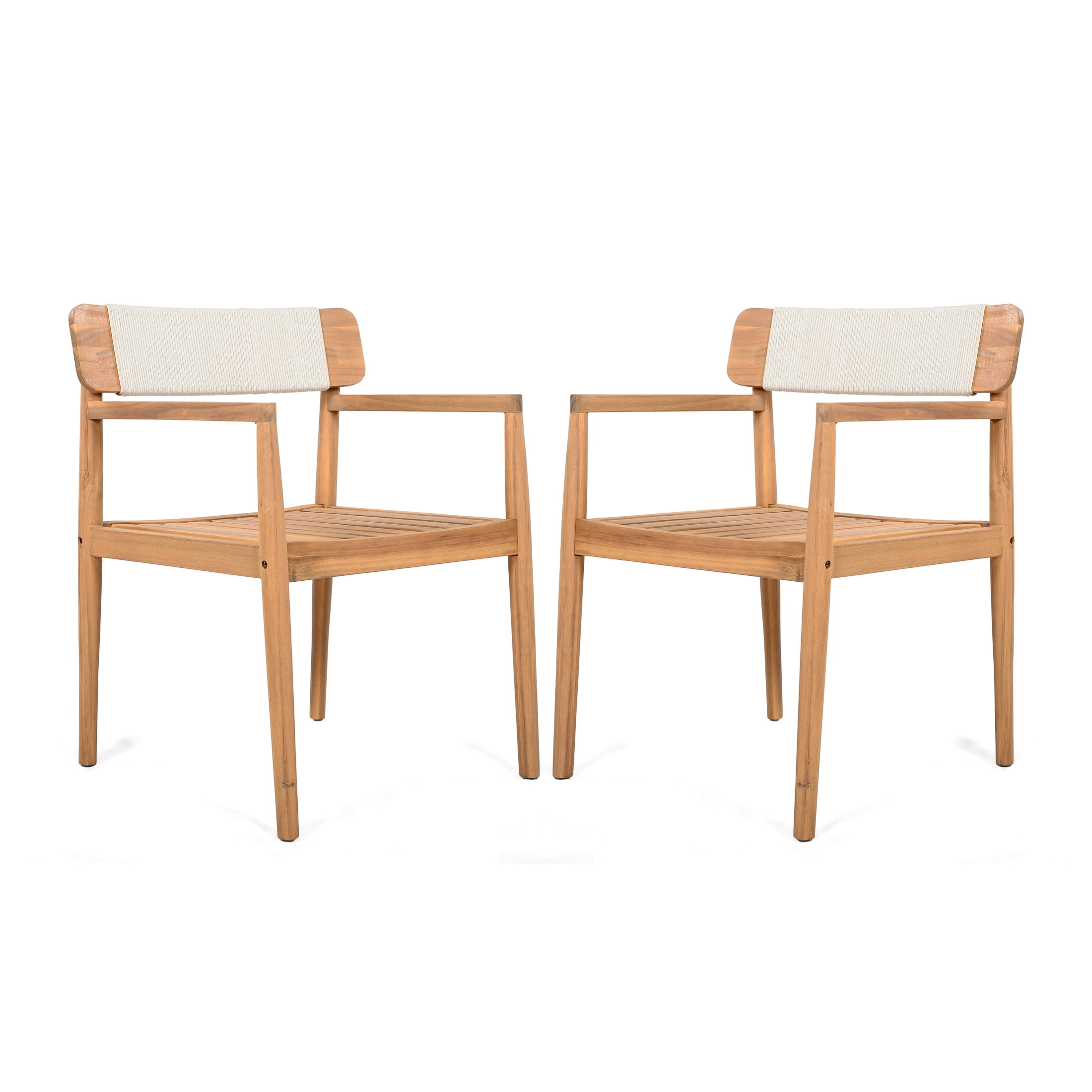 Christopher Knight Home Coastal Wood Outdoor Dining Chair with Rope Weave Backrest, White, Set of 2