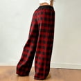 thumbnail image 4 of Women's Plaid Loungewear Pants - Drawstring High Waist Elastic Trousers, Soft Wide Leg Pants for Casual Red 5XL, 4 of 9