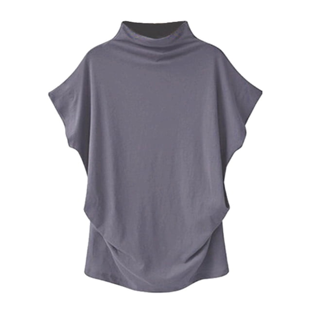 Blouse Décontractée en Coton à Manches Courtes Col Roulé pour Femmes, T-shirt Grande Taille