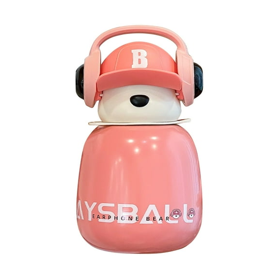 Gnmfd Bear Insulated Water Bottle,Kids Water Bottle for School,Coldest Water Bottle,Straws Small Water Bottles,Mini Water Bottle,Cute Water Bottle,Leak Proof Water Bottles for Travel Coffe Soup Pink
