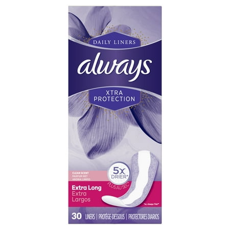 Always Xtra Protection 3-in-1 Extra Long Daily Liners, Clean Scent, 30 Ct