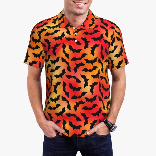 Balery Flying Black Bat Camisa Polo de Hombre con Estampado, de Manga Corta y Tejido Medio, Camisa Tipo Golf Polo-XX-Large