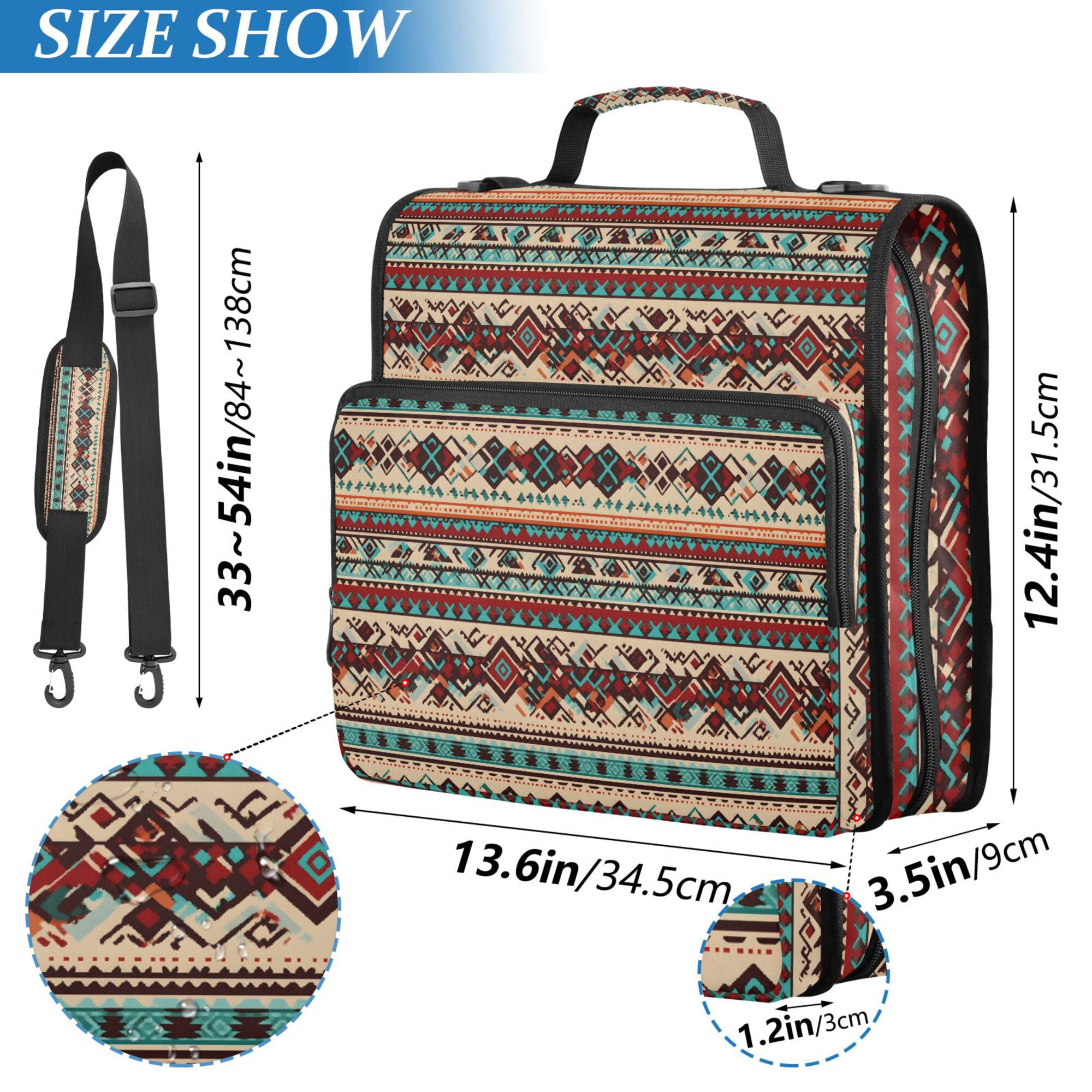 FORMRS Zipper Binder with Shoulder Strap 2-inch Ring 500 Sheet Capacity File Bag, Tribal Art