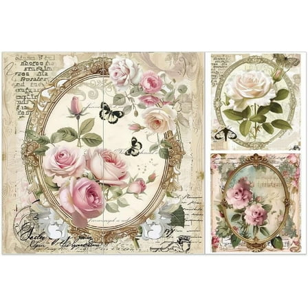 3pcs/Set Rose Rub on Transfers for Furniture and Crafts 6x12 inch Vintage Photo Frame Decor Transfer Stickers Floral Rub on Decals for Wood Furniture Scrapbooking Home Decorations
