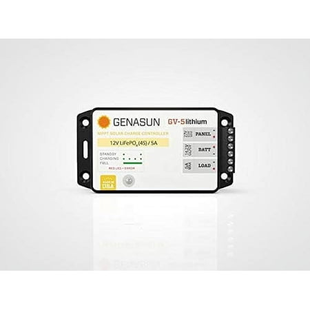 Genasun GV-5-Li-14.2V, 5 A MPPT Solar Charge Controller for Lithium (4S LiFePo4) Battery and 5 A Load Output with Low Voltage Disconnect (LVD)