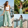 thumbnail image 6 of Tqcoqu Women's Striped Wide Leg High Waist Pants,Drawstring Elastic Loose Casual Beach Vacation Long Trouser with Pockets, 6 of 8