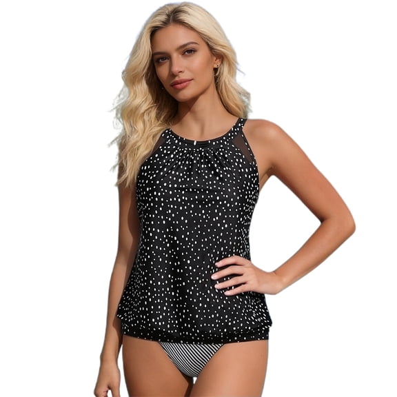 Womens Swimwear High Neck Top Blouson Loose Fit Summer Clothes for Women,Black,L