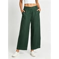 thumbnail image 6 of Women's Cotton Linen Blend Wide Leg Pants High Waisted with Pockets, Casual Loose Flowy Trousers for Summer Commuting Work Beach Capri | VerBelle,Green L, 6 of 9