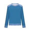 thumbnail image 6 of Xdegoge Women's Long Sleeve Waffle Knit Sweatshirt with Denim Trim Collar and Cuffs Comfortable Pullover for Casual Daily Wear, 6 of 6