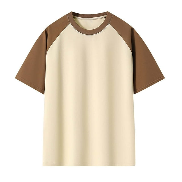 Mareep Men's Tops S-3XL Men's Color Block Casual Raglan Short Sleeved Concise Round Neck Shirts Summer Clothing Clearance