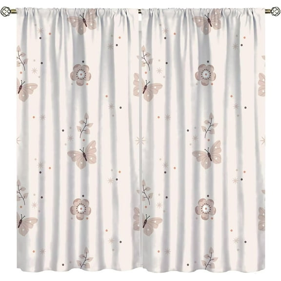 Boho Butterfly Curtains Colorful Moon Butterfly Bohemian Mandala Black Living Room Curtains for Boys Girls Teenagers Room Decoration 52x84 Inch