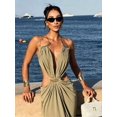 thumbnail image 2 of Womens Green Deep V-Neck Cutout Maxi Dress with Gold Chain Detail, 2 of 8