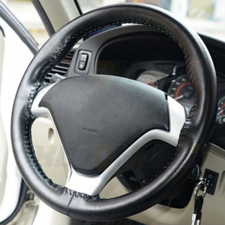 15" Genuine Leather Steering Wheel Cover For Chevy Silverado 1500/2500 (2007-2015) - Black 9 thumbnail image