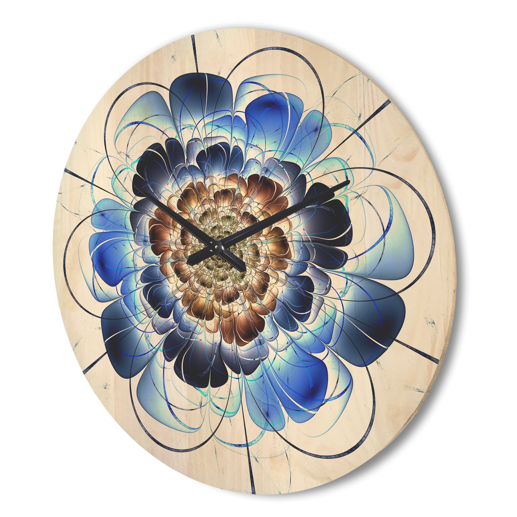 Designart 'Fractal Dark Blue Flower' Modern Wood Wall Clock