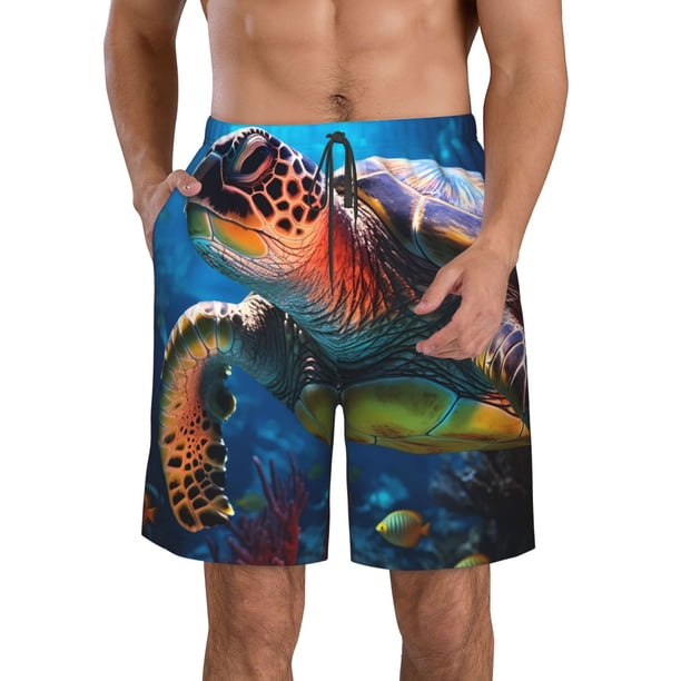 Fotbe Ice Blue Ocean Sea Turtle Trajes de Baño Estampados para Hombre, Shorts de Verano de Secado Rápido, Ropa de Playa, Bañadores-3X-Large