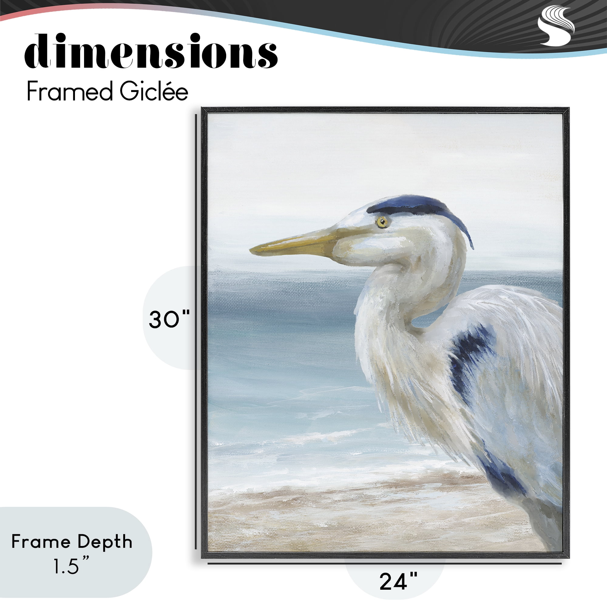 Stupell Industries Left Gazing Heron Black Framed Giclee Art, design by Nan