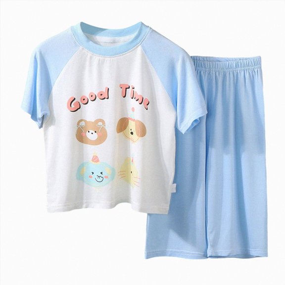 felwors Cute Pajamas for Little & Big Girls – Kids Summer Short Sleeves Shirt & Pants PJ Set Jammies(Blue,14-16 Years)