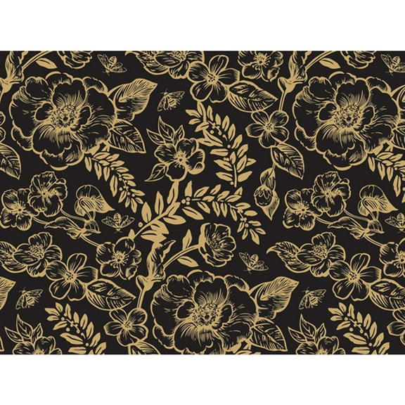Timeless Floral Black Tissue Paper, 20in. X 30in. Sized Sheets - 120 Sheets (p1472)