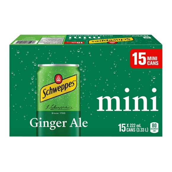 Schweppes Ginger Ale, 15 x 222 mL mini cans, 15x222ml