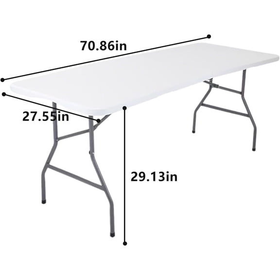 6 Feet Folding Table Portable Plastic with Steel Legs and Handle for Party Dining Indoor Outdoor Picnic Camping Wedding Garden 70x28