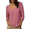 thumbnail image 6 of Stralyhd 3/4 Sleeve Tops for Women 2026 Summer Button Down Shirt Dressy Casual V Neck Tops Loose Fit Travel Vacation Henley Blouses Pink L, 6 of 8