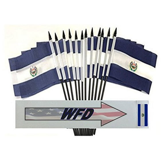 Pack of 12 4"x6" El Salvador Polyester Miniature Office Desk & Little Table Flags, 1 Dozen 4"x 6" El Salvadorian Small Mini Hand Waving Stick Flags