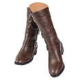thumbnail image 3 of UngA Womens Mid Calf Boots Comfortable Leather Boots Round Toe Flat Heel Booties Fall Winter Casual Warm Mid-Calf Boot Fashion Tie Lace Up Boots for Women Brown,Size 9, 3 of 7