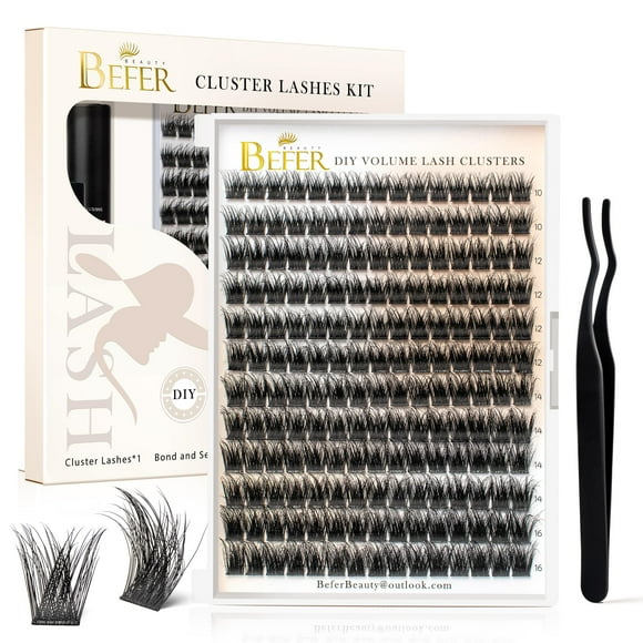 Eyelash Clusters BEFER Lash Clusters, rizo en D, 180 unidades, 10-16 mm