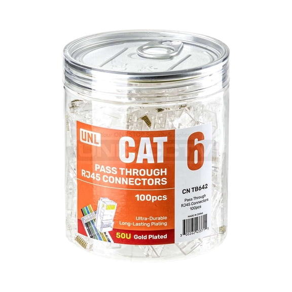 Pass-Through CAT6 RJ45 Connector 100pcs, 50U Gold Plated