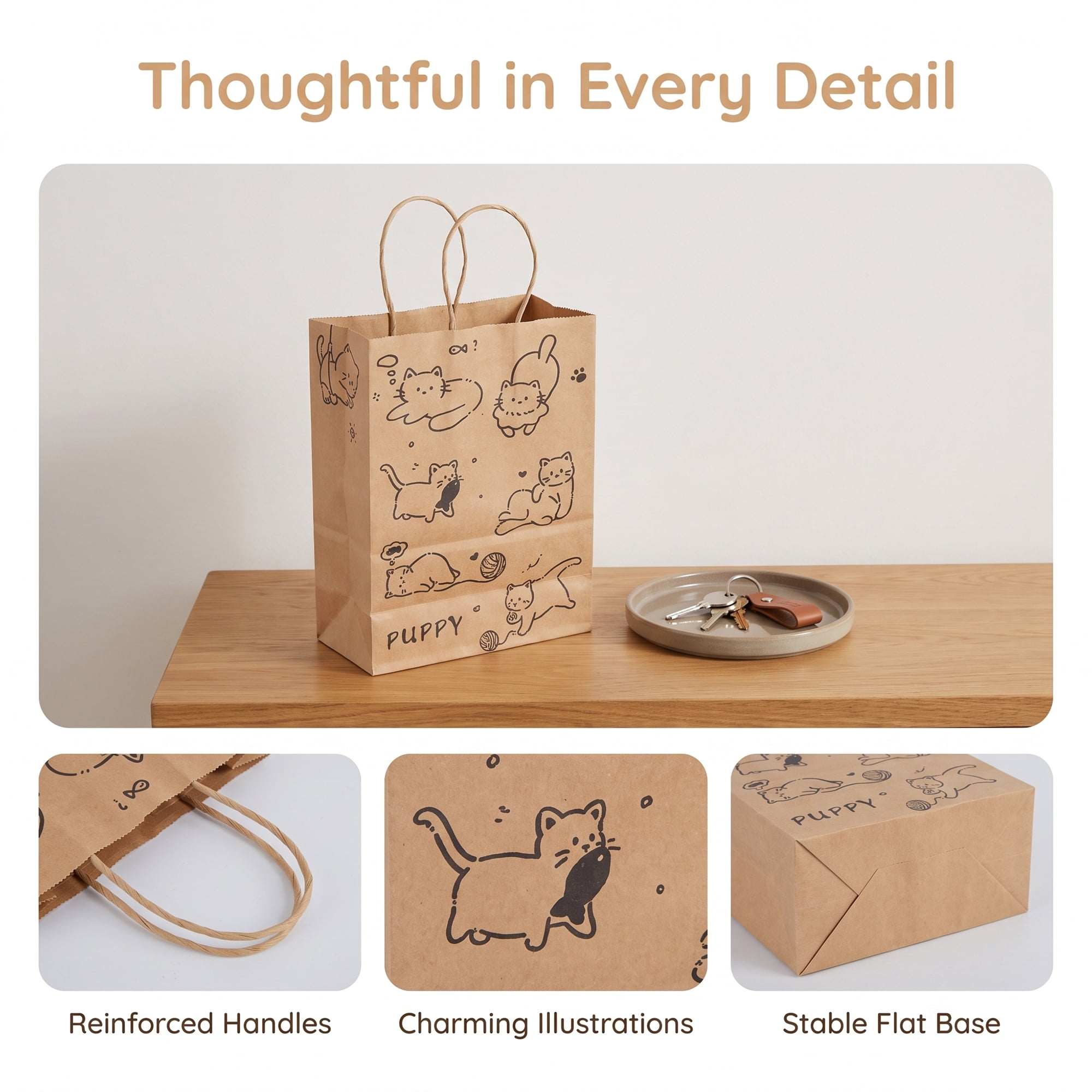 Unique Bargains Cartoon Gift Bags with Handles for Occasions Cat 5.9" x 3.1" x 8.3"